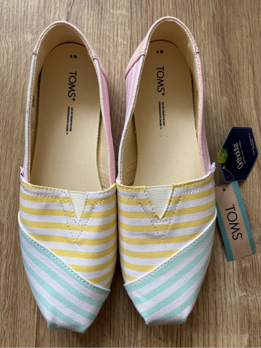 TOMS Women's Pastel Stripe Alpargatas - Yellow, Pink & Mint